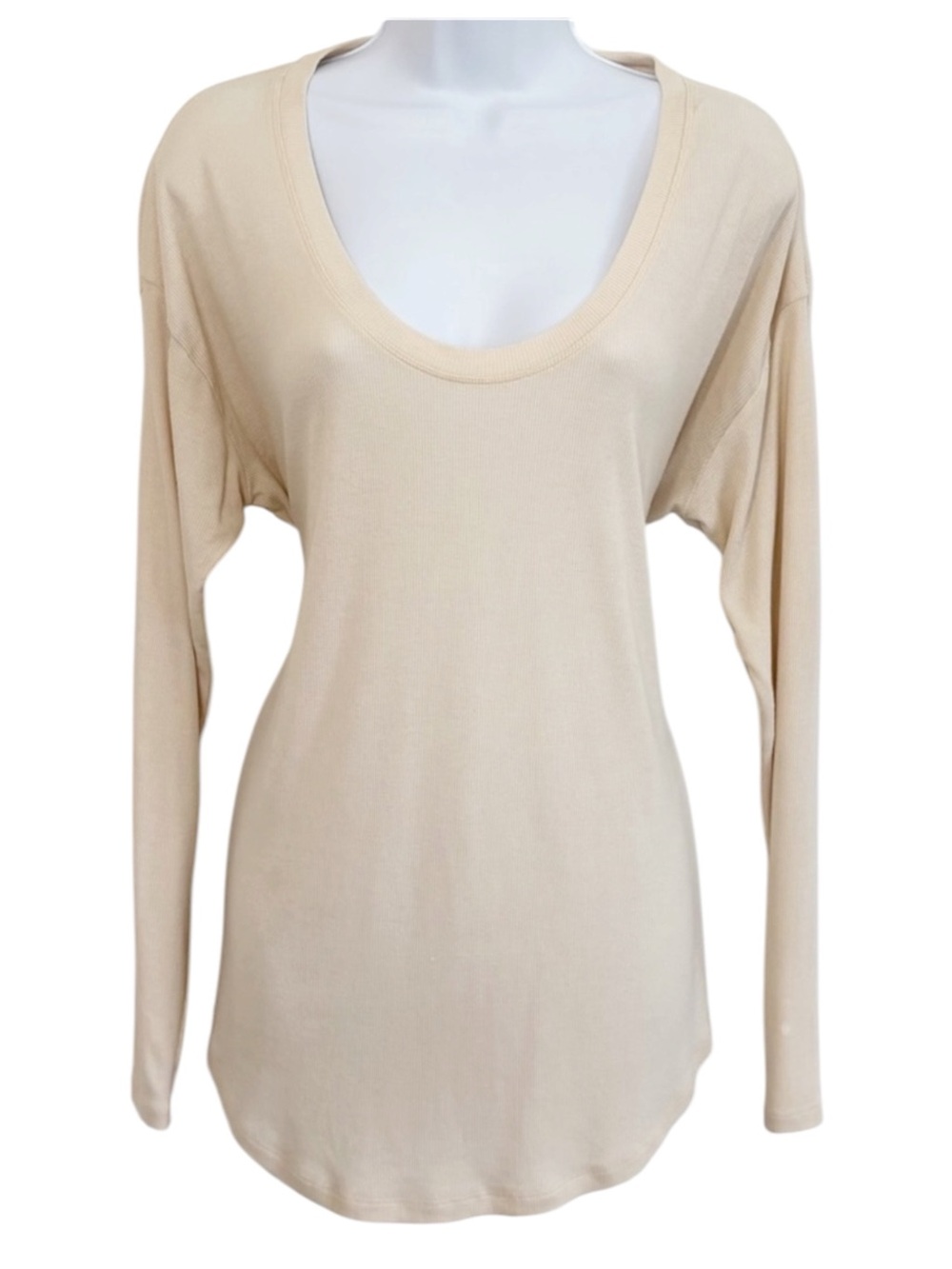 ATHLETA Cloudlight Rib Stratus Long Sleeve Scoop Neck Top Cream Medium